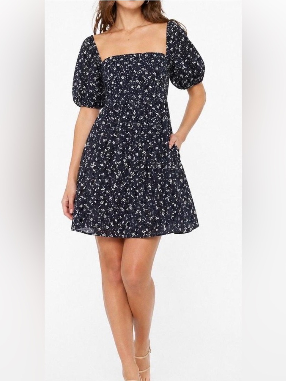 Anthropologie Maeve Eyelet Lace Babydoll Dress. On or off-shoulder. Puff sleeves
